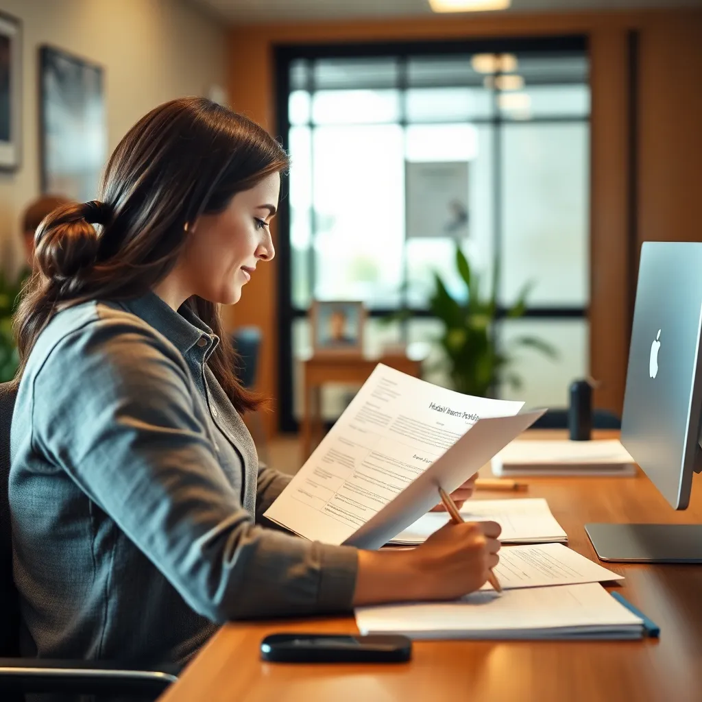 A person at a desk reviewing Maryland health insurance documents and treatment options