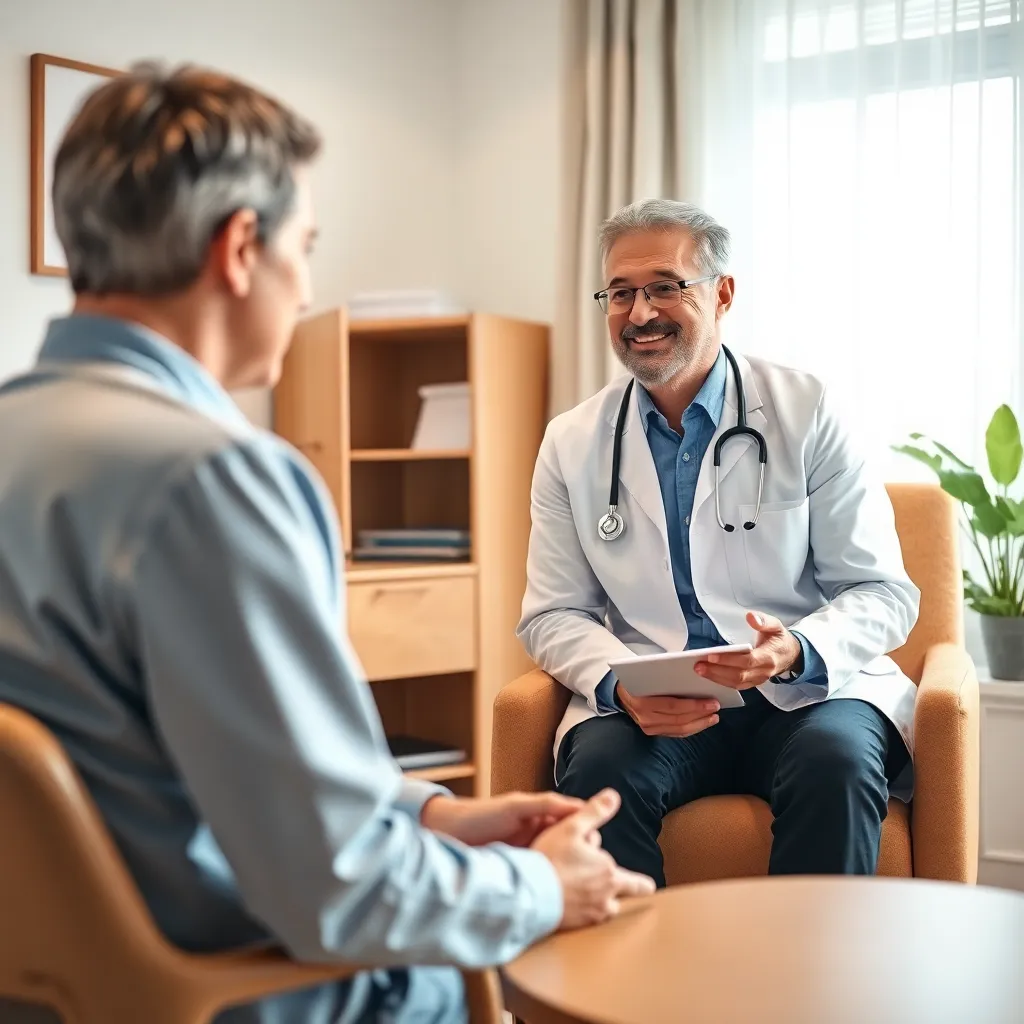 A treatment counselor meeting with a patient in a Maryland clinic setting